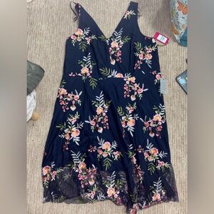 Vince Camuto Navy Floral Embroidered Dress